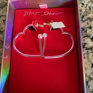 Betsey Johnson Pink Heart Hoop Earrings